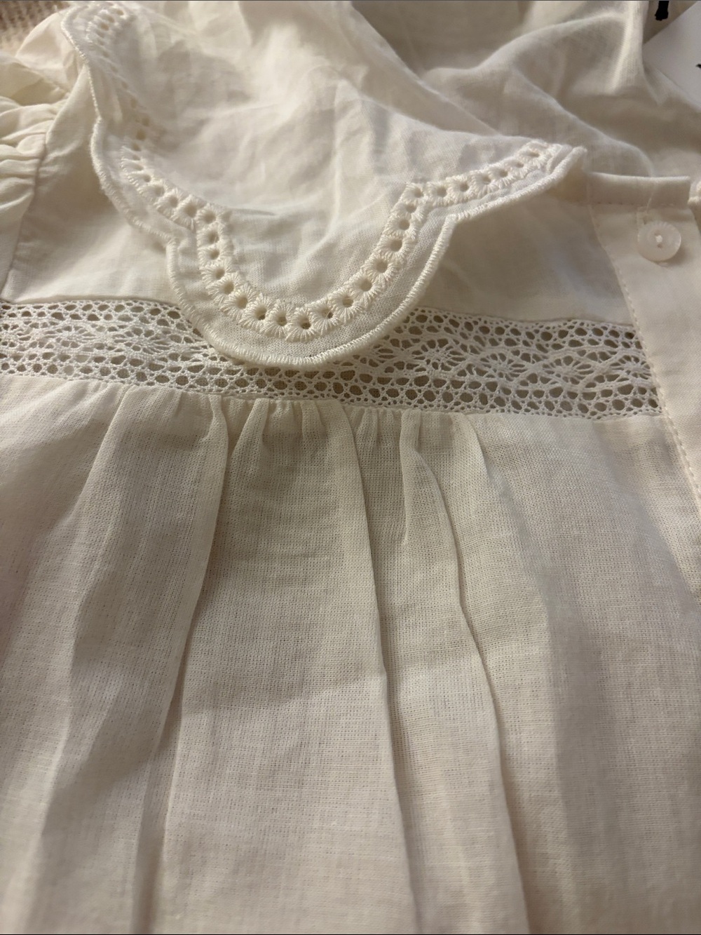 NWT MAISON D’AMELIE Cream Lace-Trim Puff Sleeve Blouse Size Medium 100% Cotton - Picture 4 of 13